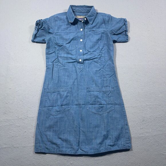 PATAGONIA Dress Women Size 2 Chesser Island Chambray Blue Knee High - Picture 1 of 9